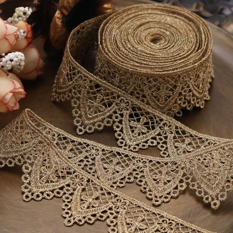 GXTIZAS Gold Lace Trim 4.6 Yards Gold Trim Metallic Venice Gold Ribbon Craft Lace for Sewing Clothes Cake Decoration - Image 1